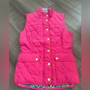 Lilly Pulitzer Fuchsia Quilted Vest with Gold Accents